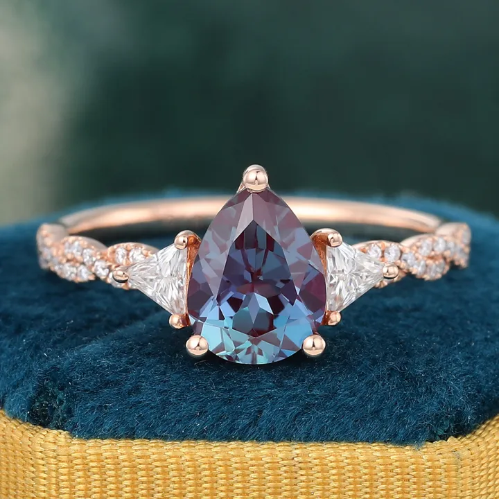 Vintage Alexandrite Engagement Ring Rose Gold Crossover Shank Anniversary Promise Ring Gift