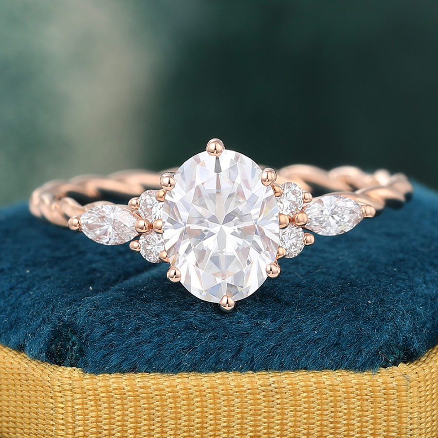 Juyoyo oval cut moissanite rose gold twisted engagement ring