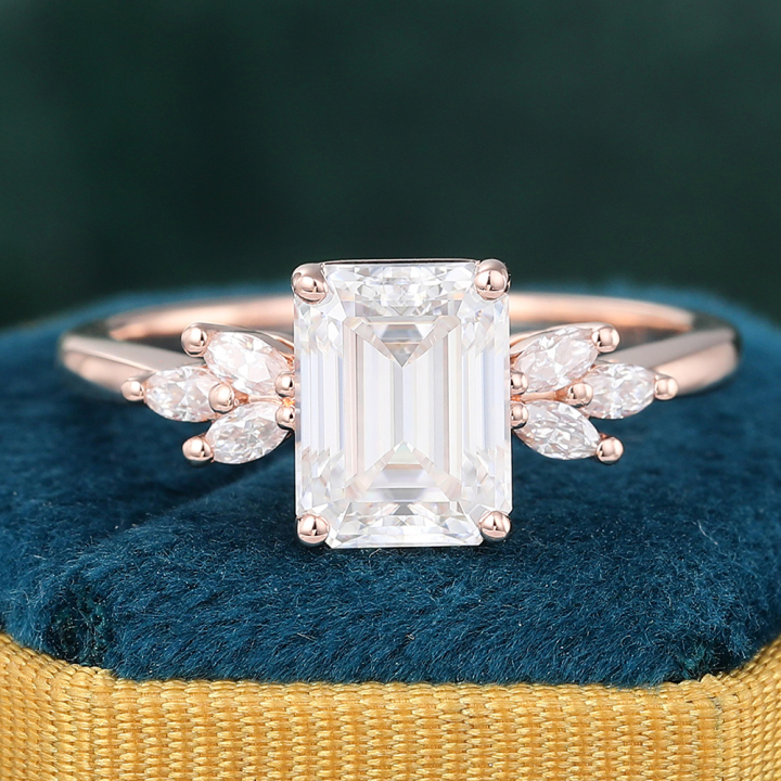 Emerald Cut Moissanite Engagement Ring Diamond Accents 