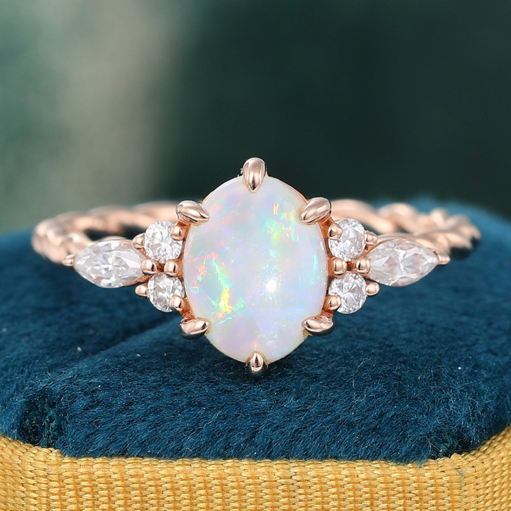 Juyoyo Oval Cut Opal Rose Gold Twisted Engagement Ring