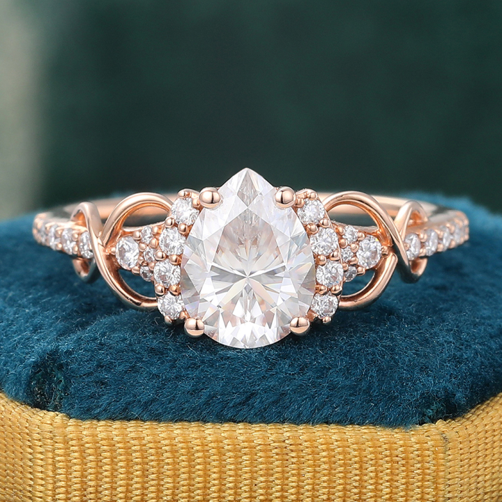 Pear Cut Moissanite Engagement Ring Infinity Promise Ring