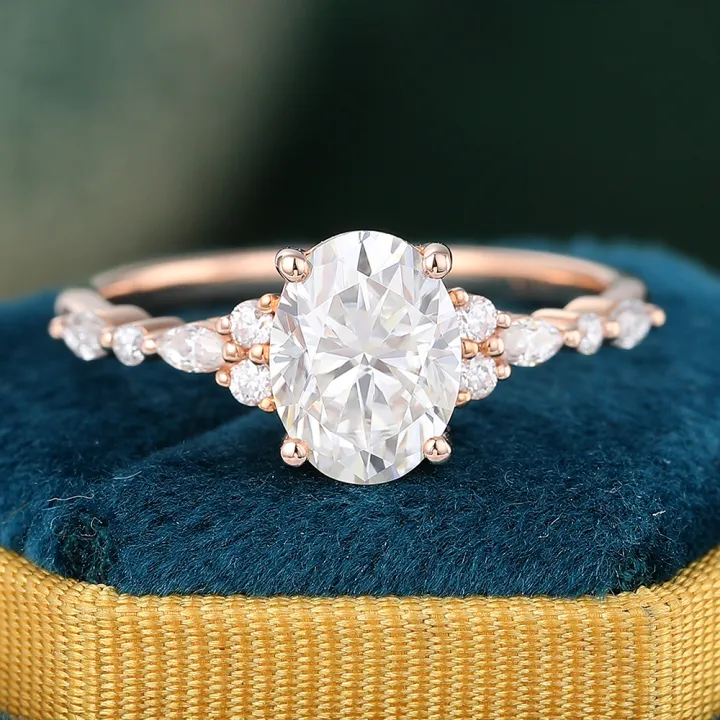 Juyoyo Oval Moissanite Rose Gold Pav&eacute; Engagement Ring
