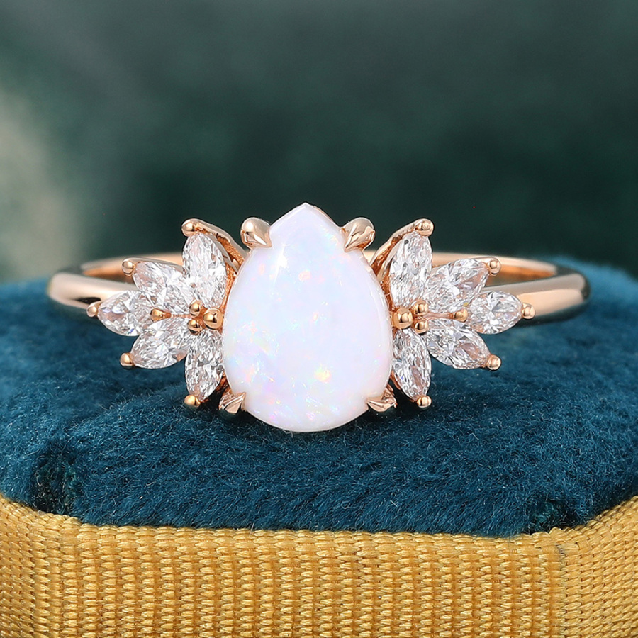 Pear Shaped Opal Engagement Ring Diamond/Moissanite Accented Promise Ring