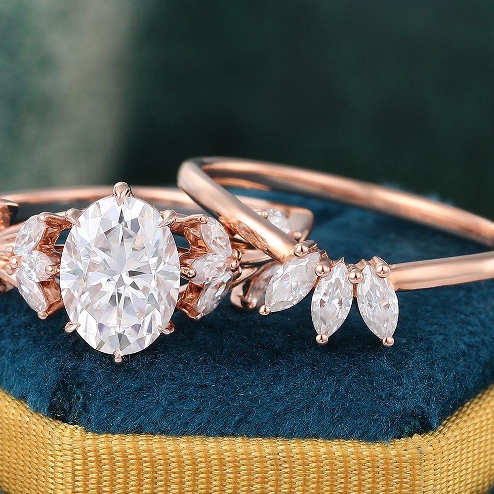 Juyoyo Unique Moissanite Engagement Ring Set Nature Inspired Tiara Crown Wedding Ring Set - 2pcs