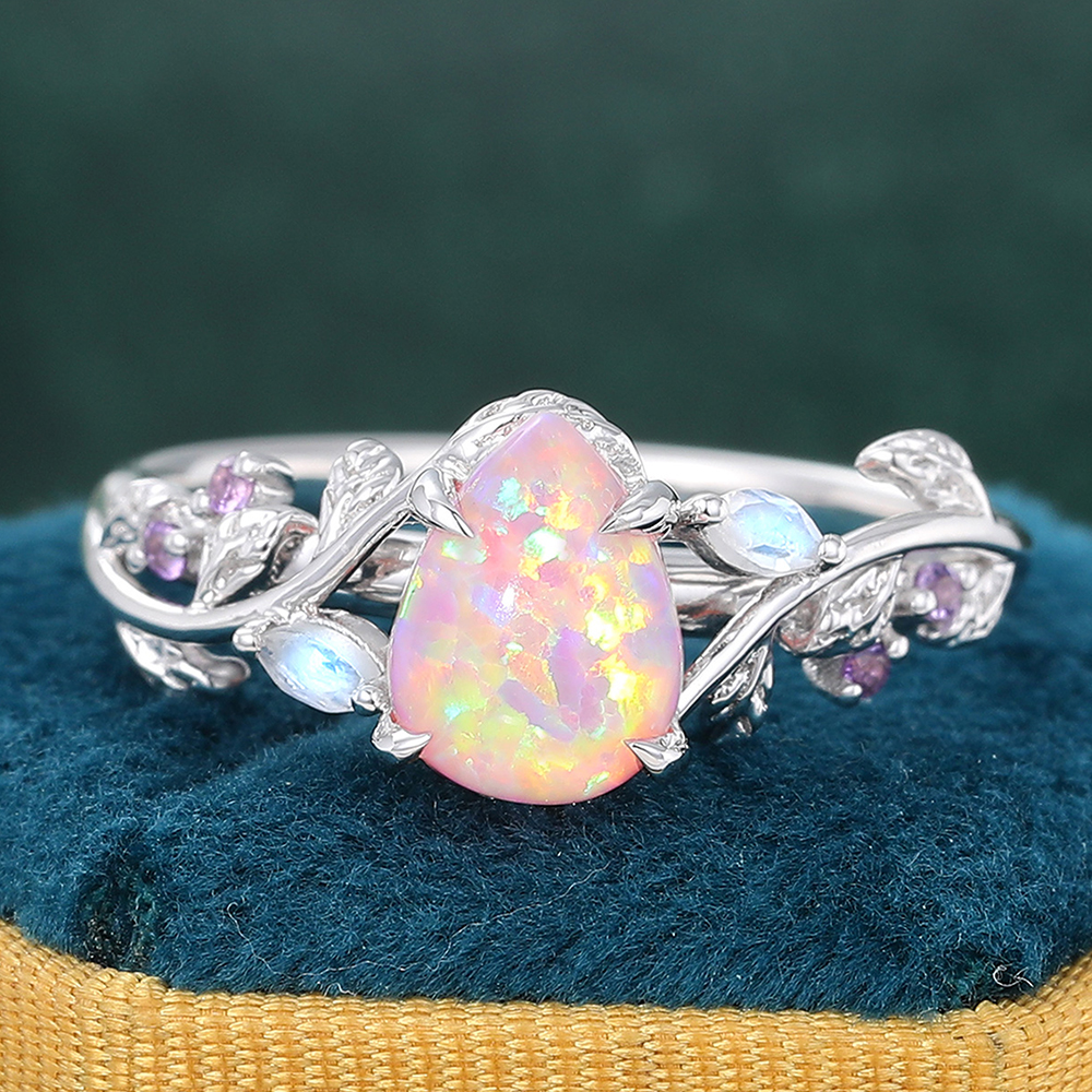 Vintage Opal Ring,Pear Cut Opal engagement ring opal gemstone ring Fire Opal Rings for outlet Women Unique Anniversary Gifts Promise Jewelry