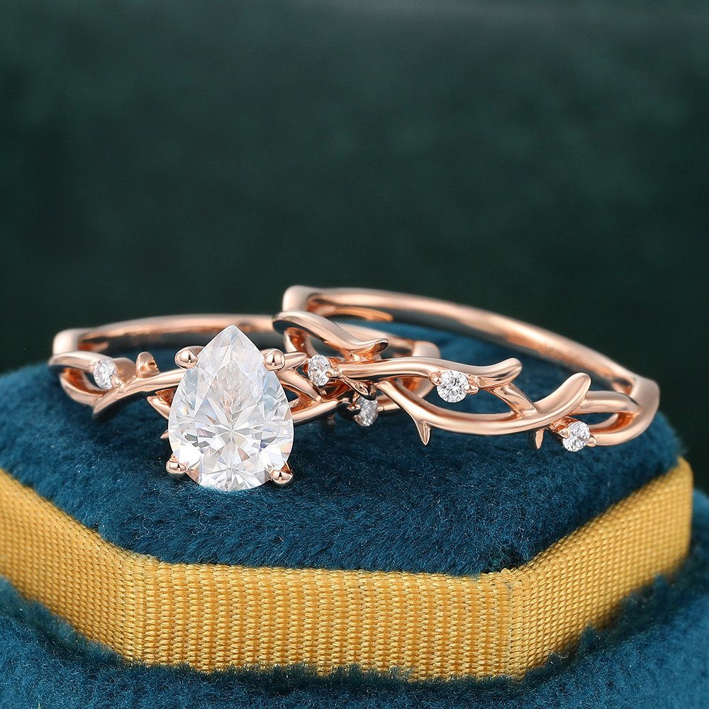 Juyoyo Moissanite Bridal Ring Set Leaf Vine Twig Branch Nature Inspired Engagement Ring Set - 2pcs