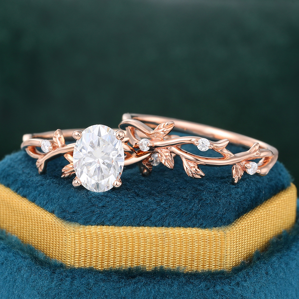 Juyoyo Vintage Moissanite Wedding Ring Set Rose Gold Twig Nature Inspired Engagement Ring Set - 2pcs