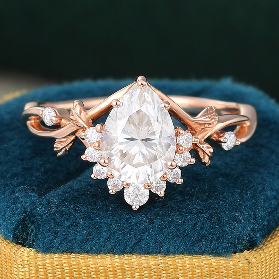 Pear Shaped Moissanite Engagement Ring Half Halo Diamond Ring for Women