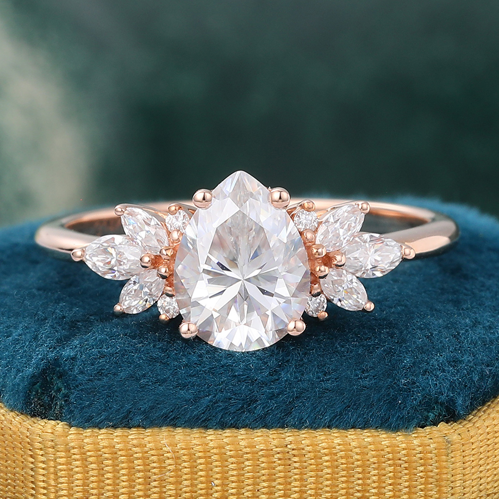 Juyoyo Rose Gold Pear Shaped Moissanite Engagement Ring Vintage Promise Anniversary Bridal Ring