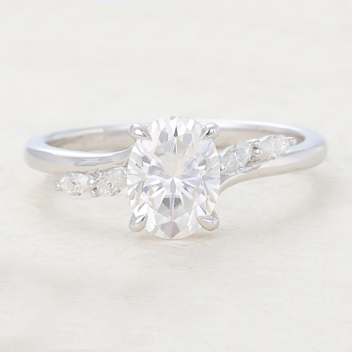 oval moissanite engagement ring in white gold