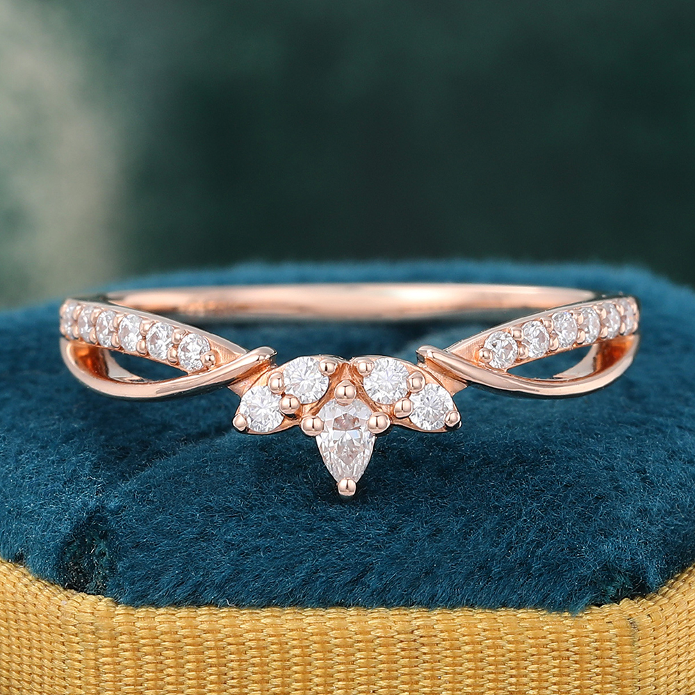 Diamond Crown Curved Wedding Band Half Eternity Infinity Wedding Band Rose Gold