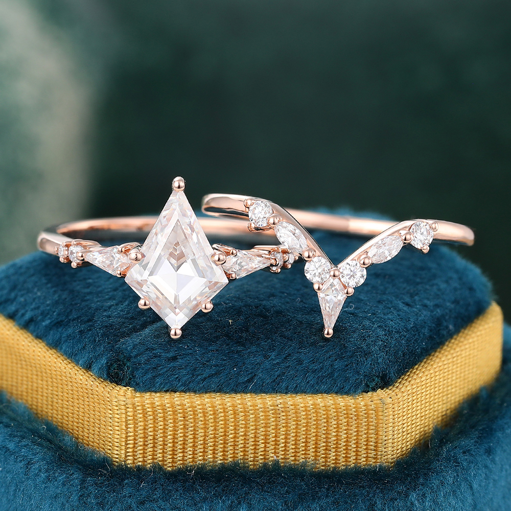 Rose Gold Moissanite Wedding Ring Set Vintage Diamond Ring Set Juyoyo