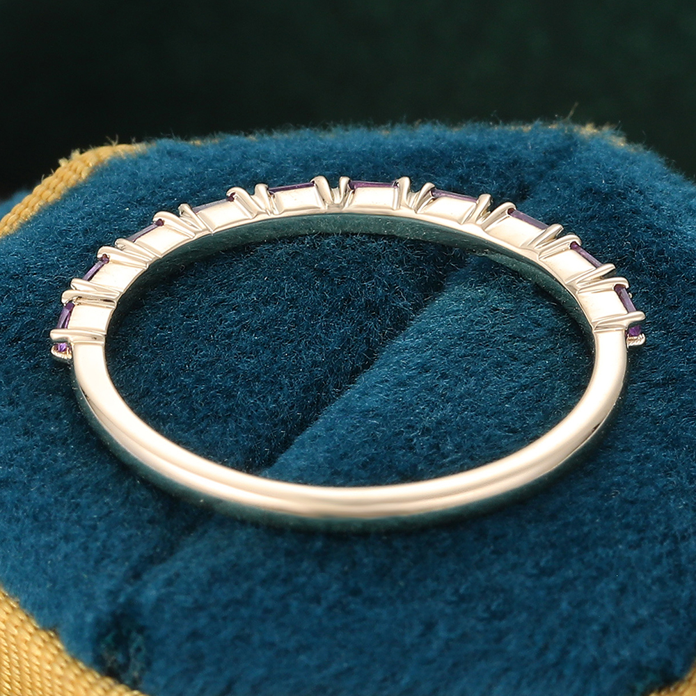 Baguette Amethyst Ring Yellow Gold Anniversary Wedding Band for Women