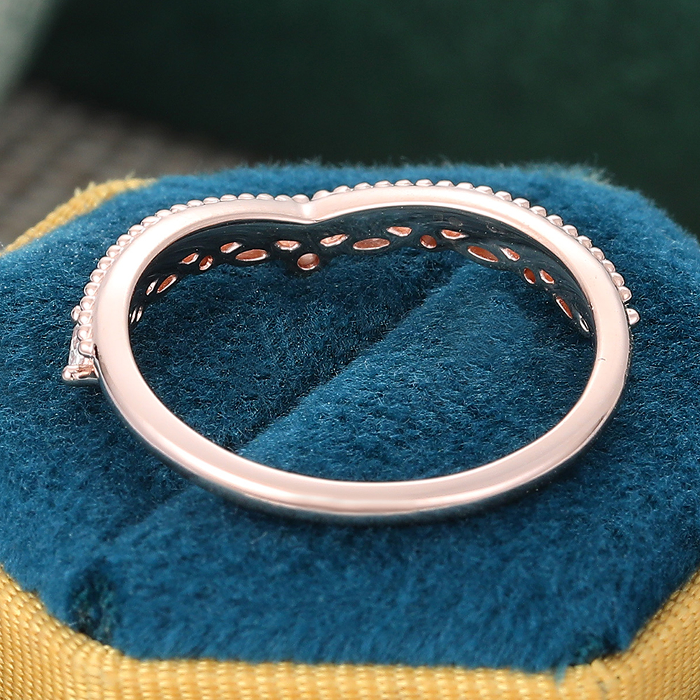 Juyoyo Round & Marquise Cut Moissanite Beaded Wedding Band Rose Gold Diamond Stacking Ring