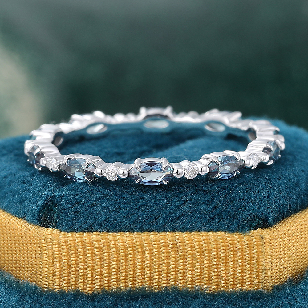 Juyoyo Marquise Cut Alexandrite Wedding Band Eternity Stacking Ring June Birthstone Gift