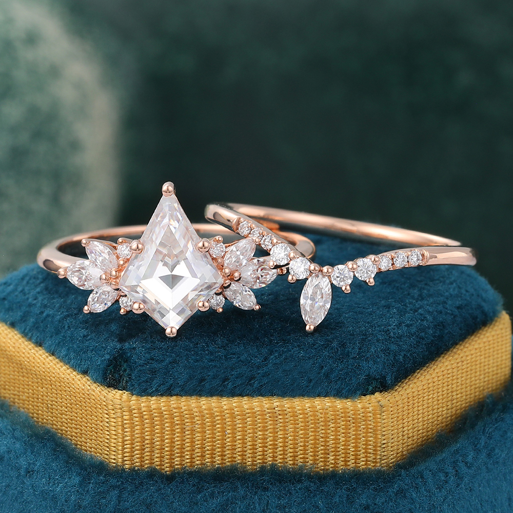 Juyoyo Kite Cut Moissanite Bridal Ring Set Vintage Diamond Wedding Ring Engagement Ring Set - 2pcs