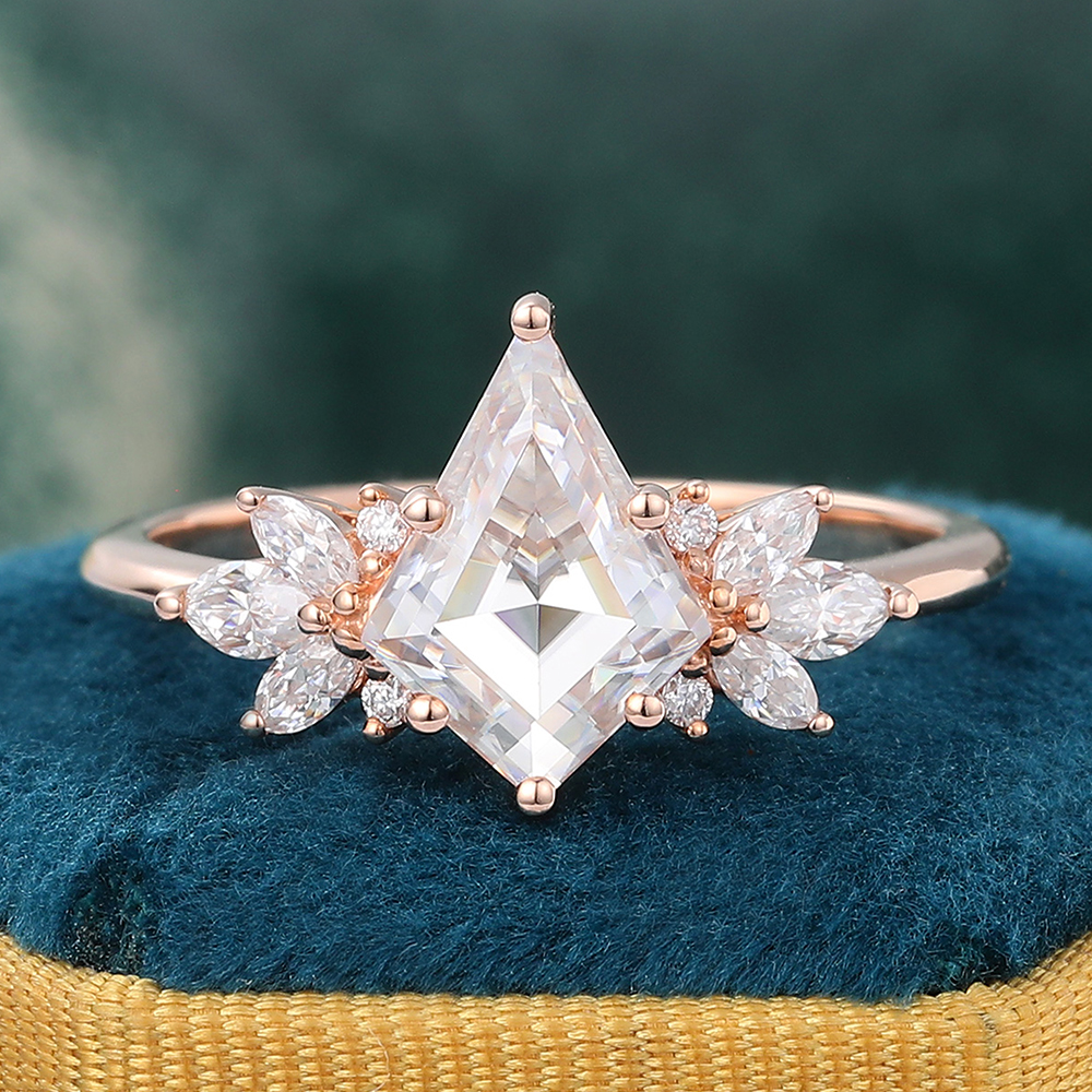 Juyoyo Vintage Kite Cut Moissanite Engagement Ring Rose Gold Promise Anniversary Ring for Women