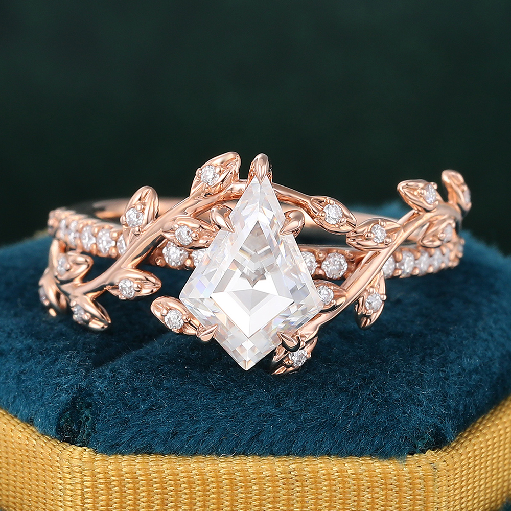 Juyoyo Kite Cut Moissanite Nature Inspired Ring Leaf Garden-Themed Anniversary Promise Ring