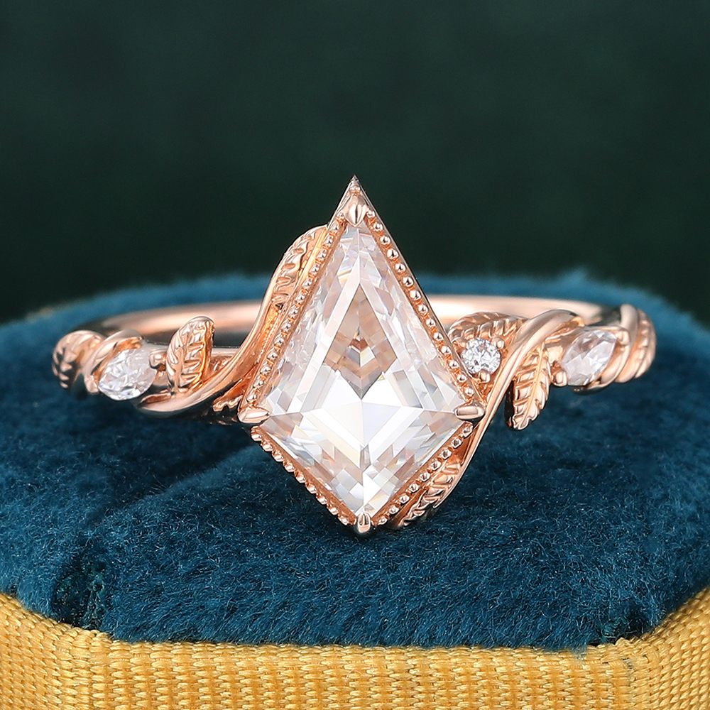 Kite Cut Moissanite Engagement Ring Unique Milgrain Art Deco Diamond Wedding Promise Ring Gift