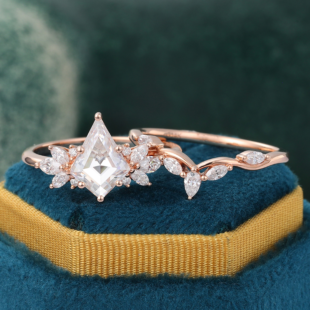Juyoyo Vintage Moissanite Bridal Ring Set 14K Rose Gold Six Prong Diamond Ring Set for Women - 2pcs