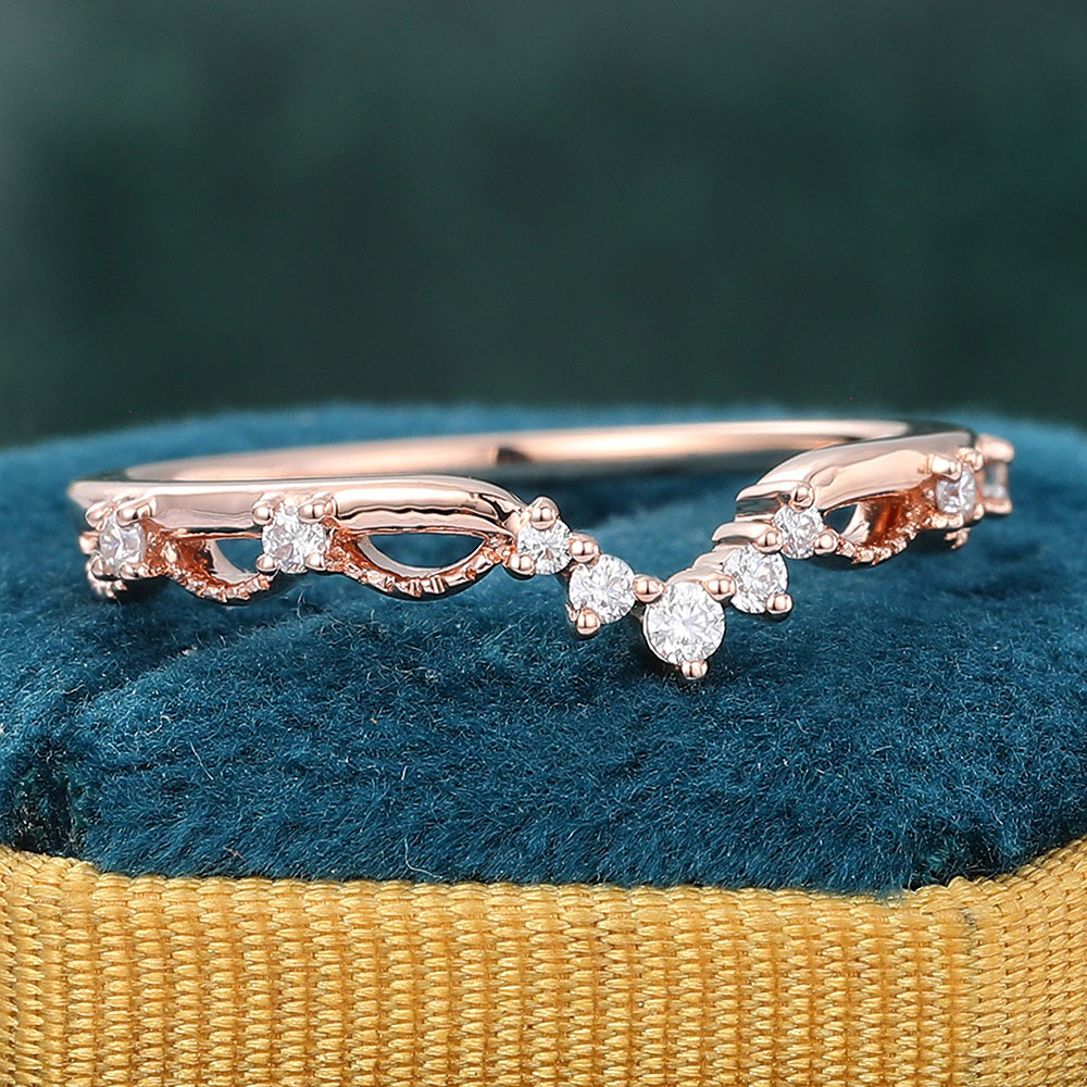 Juyoyo Round Cut Moissanite Curved Wedding Band Stacking Ring for Women in 14K Rose Gold