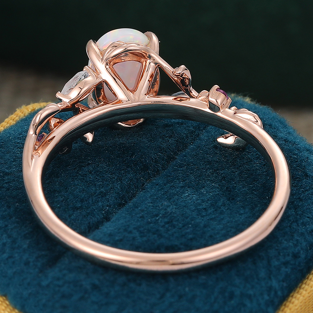 Juyoyo Vintage Oval Opal Engagement Ring Nature Inspired Moonstone Amethyst Ring 14K Rose Gold
