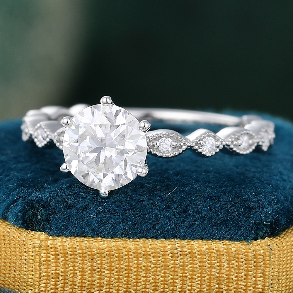 Juyoyo Unique Moissanite White Gold Designer Engagement Ring