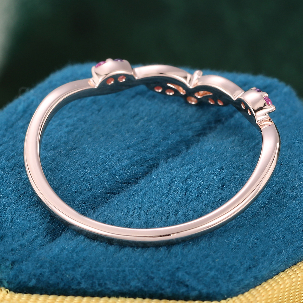 Juyoyo Round Amethyst & Pink Sapphire & Moissanite Wedding Band Curved Wedding Band Rose Gold