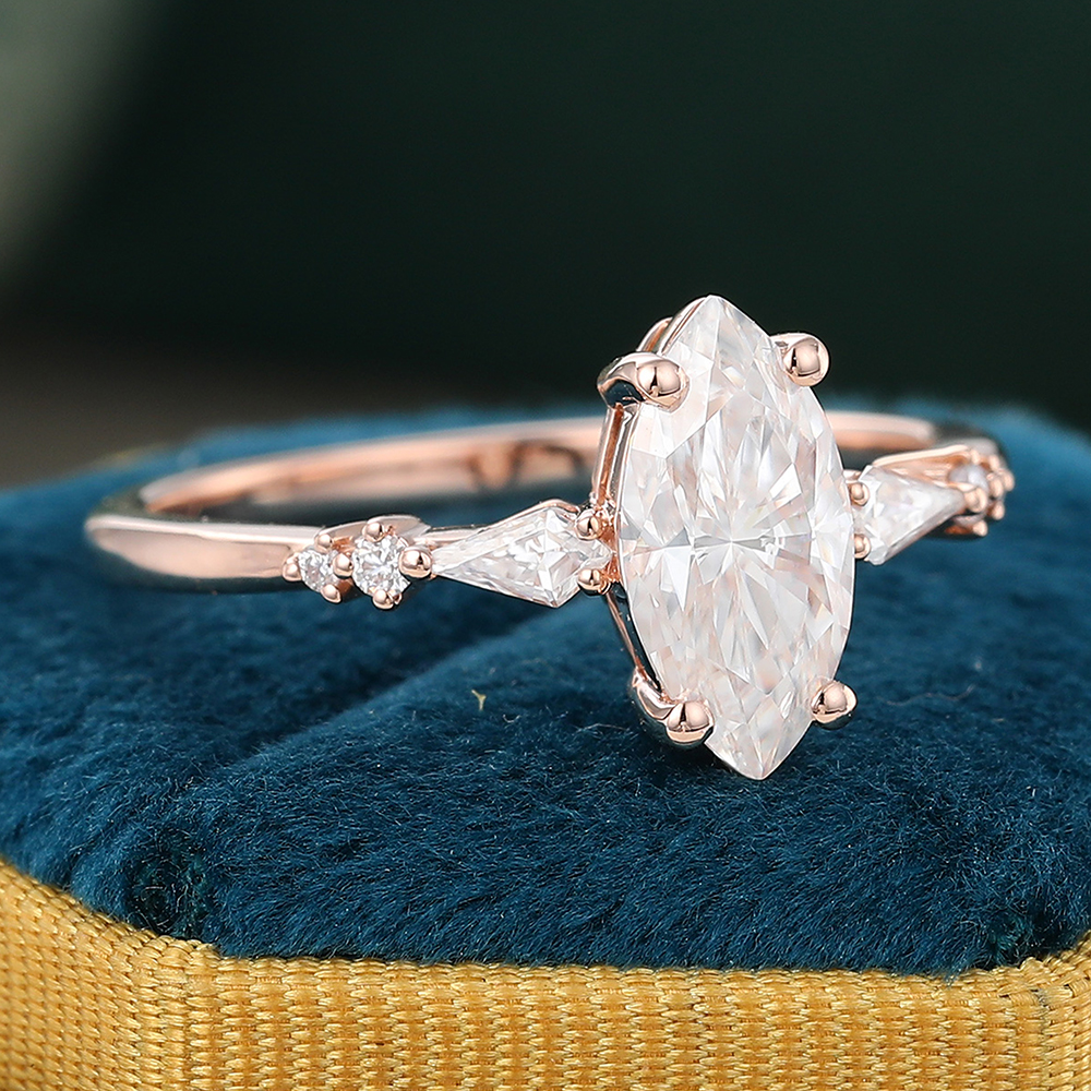Juyoyo Marquise Cut Moissanite Engagement Ring for Women Vintage Anniversary Promise Ring Gift