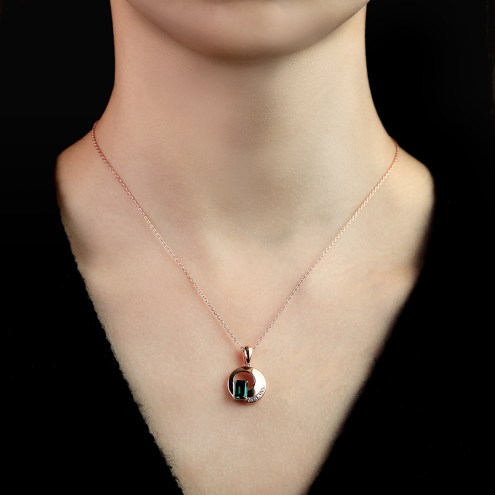 Rose Gold Emerald Cut Emerald Necklace