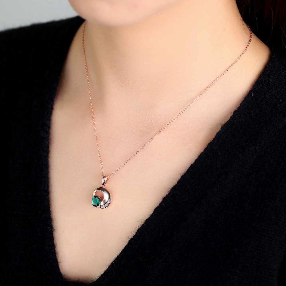 Rose Gold Emerald Cut Emerald Necklace