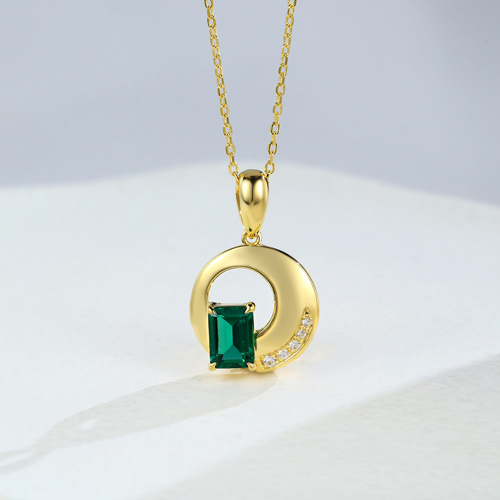 Rose Gold Emerald Cut Emerald Necklace