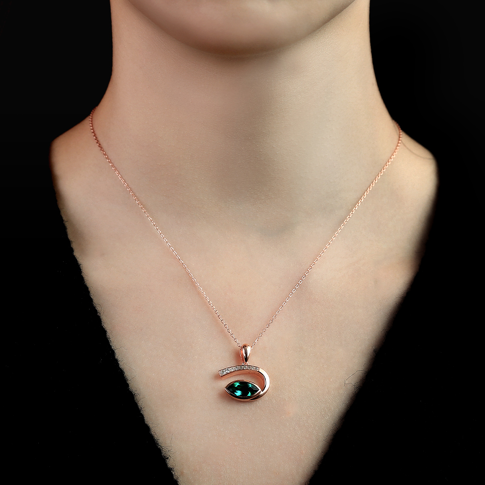 Rose Gold Marquise Cut Emerald Necklace