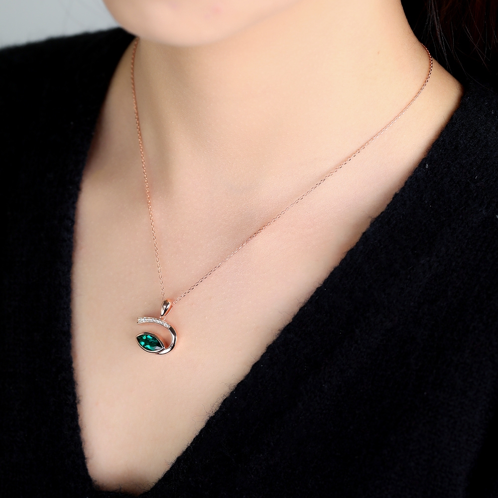 Rose Gold Marquise Cut Emerald Necklace