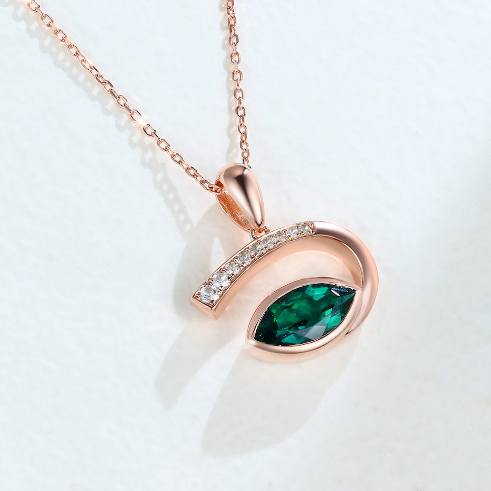 Rose Gold Marquise Cut Emerald Necklace