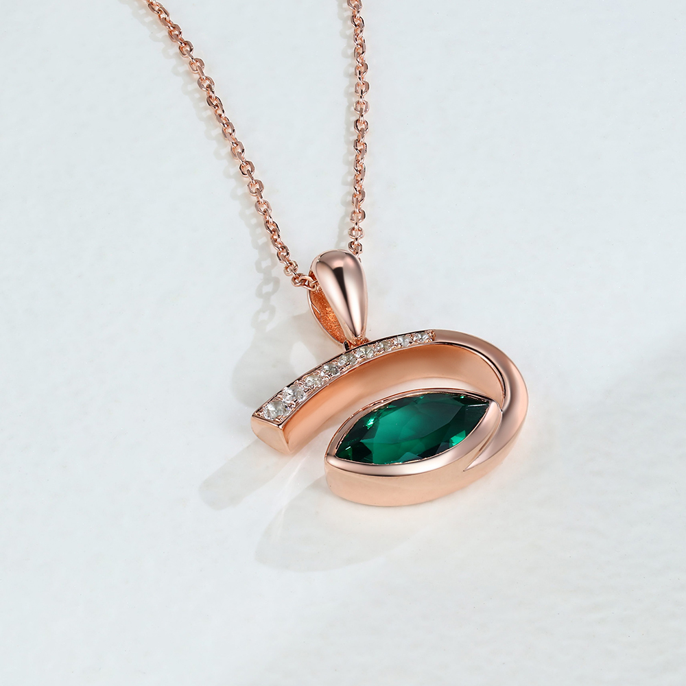 Rose Gold Marquise Cut Emerald Necklace