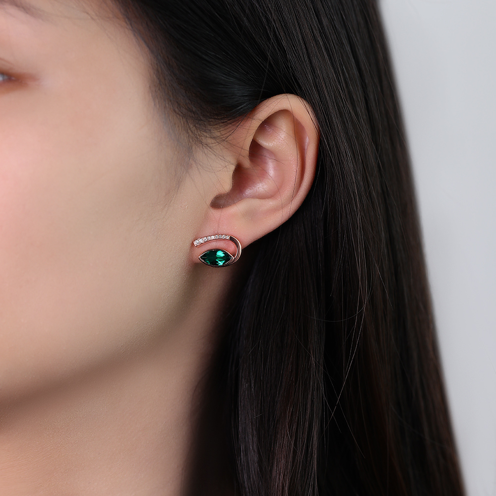 Curly Sage Marquise Emerald Stud Earrings