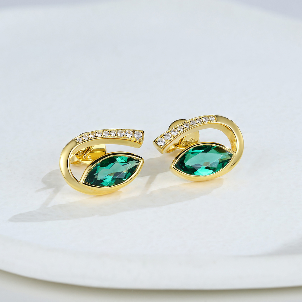 Curly Sage Marquise Emerald Stud Earrings