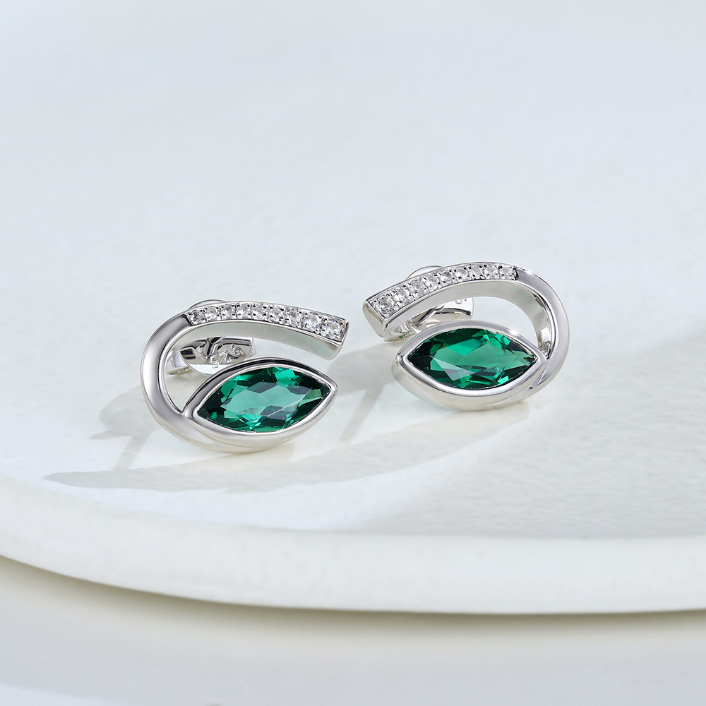Curly Sage Marquise Emerald Stud Earrings