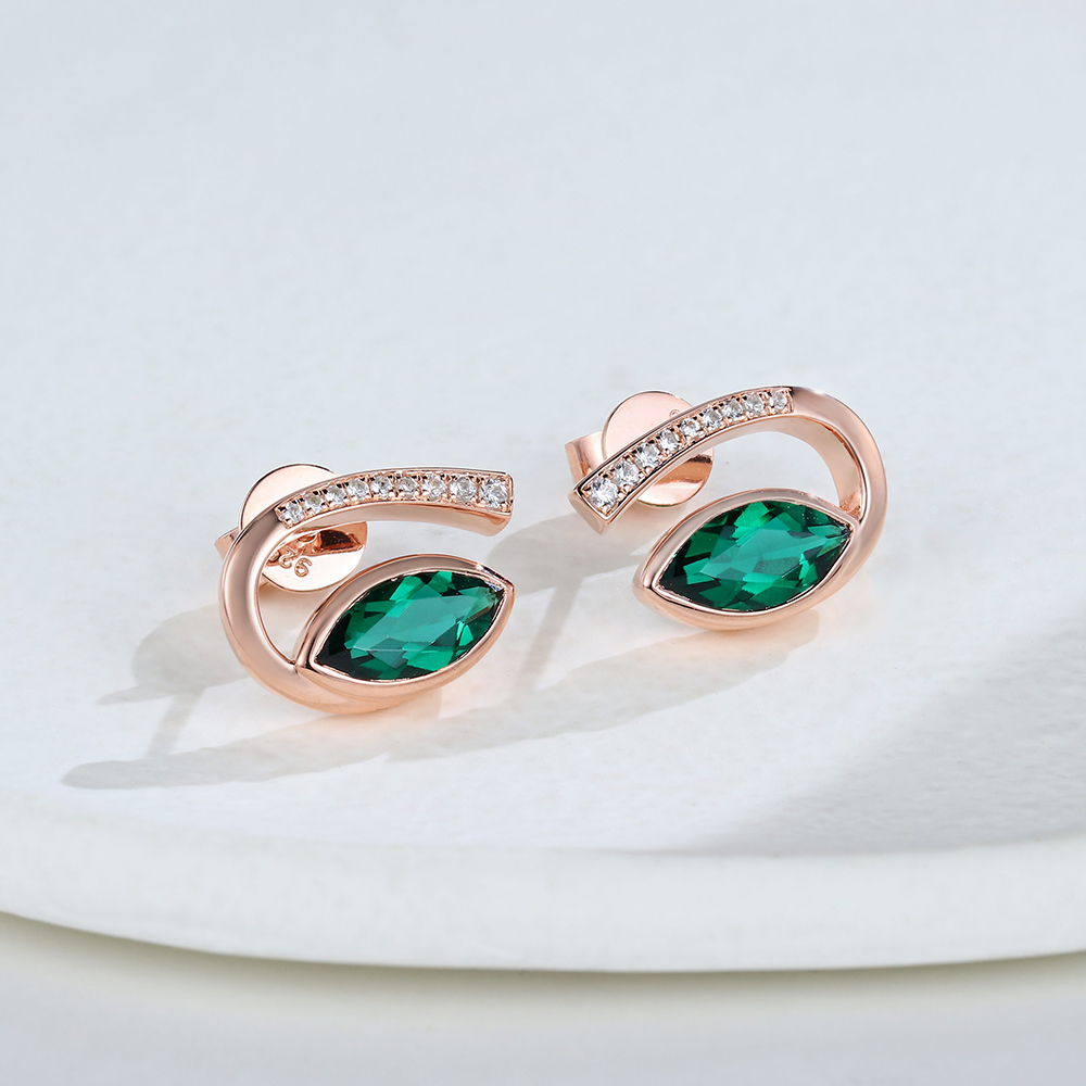 Curly Sage Marquise Emerald Stud Earrings
