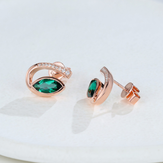 Curly Sage Marquise Emerald Stud Earrings