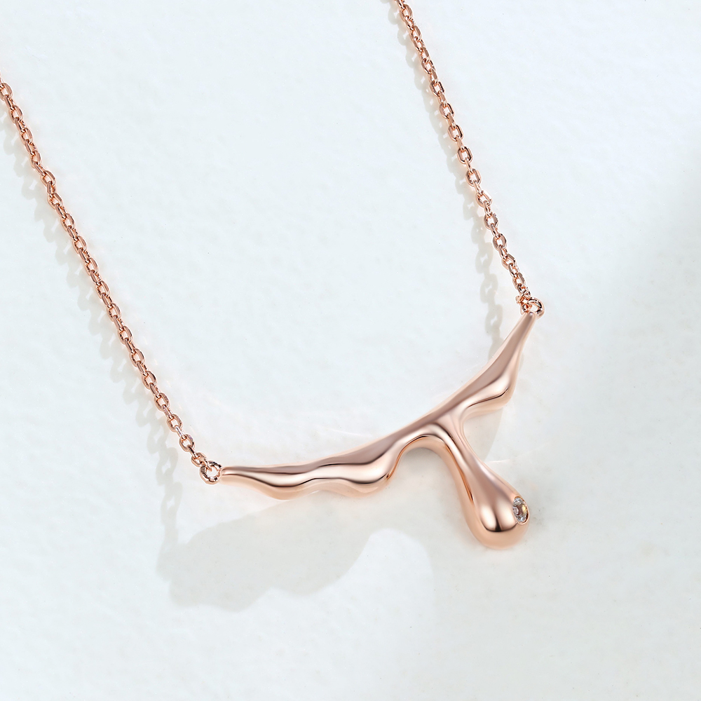 Dripping Rose Gold Necklace White Sapphire Pendant Necklace