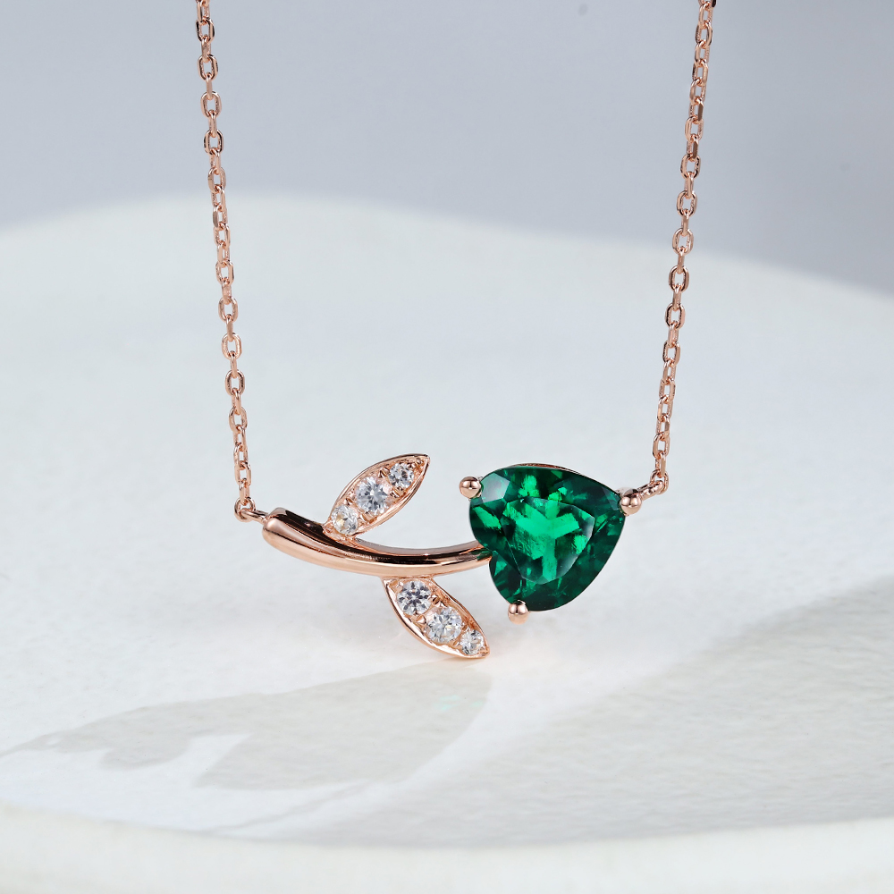 Rose Gold Heart Emerald Pendant Necklace