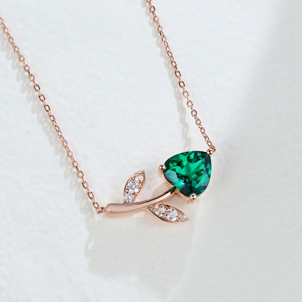 Rose Gold Heart Emerald Pendant Necklace