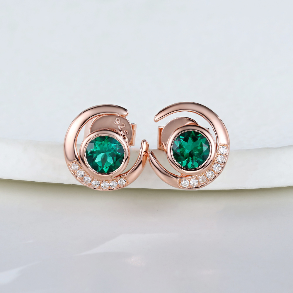 Emerald & White Sapphire Crescent Earrings