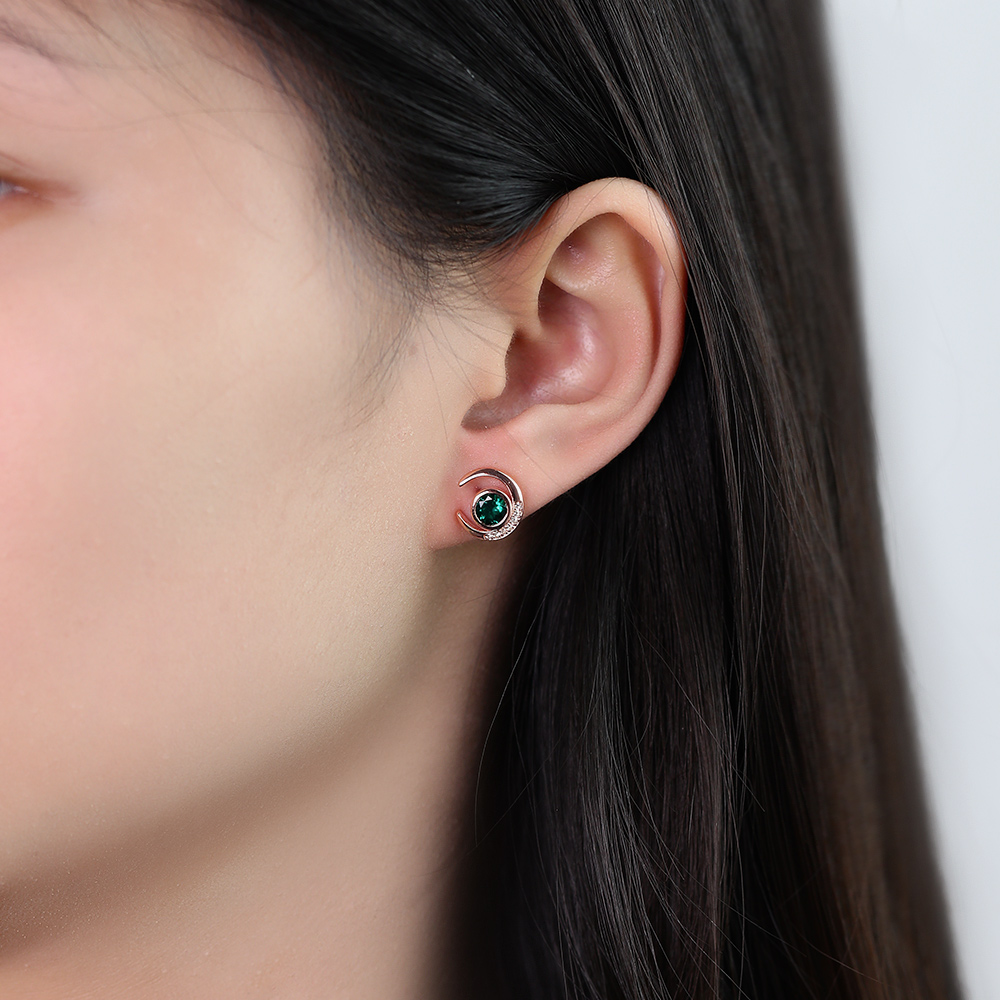 Emerald & White Sapphire Crescent Earrings