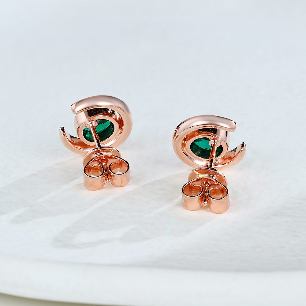 Emerald & White Sapphire Crescent Earrings