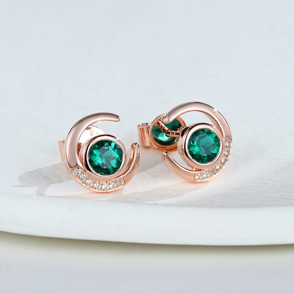 Emerald & White Sapphire Crescent Earrings