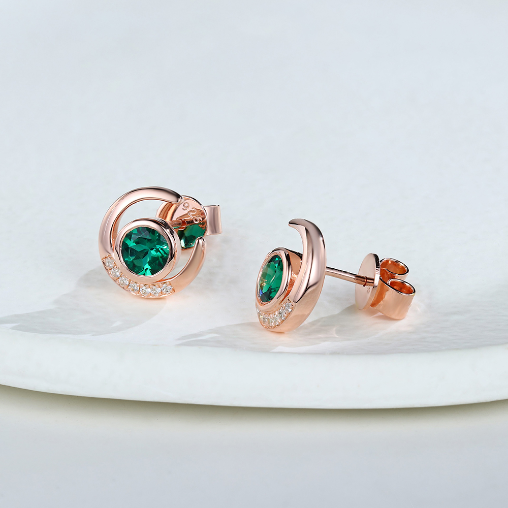 Emerald & White Sapphire Crescent Earrings