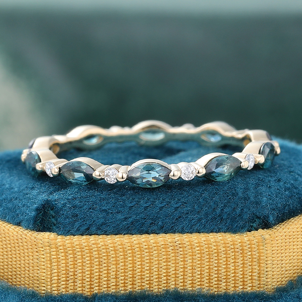 Juyoyo Marquise Cut Alexandrite White Gold Stacking Eternity Wedding Band